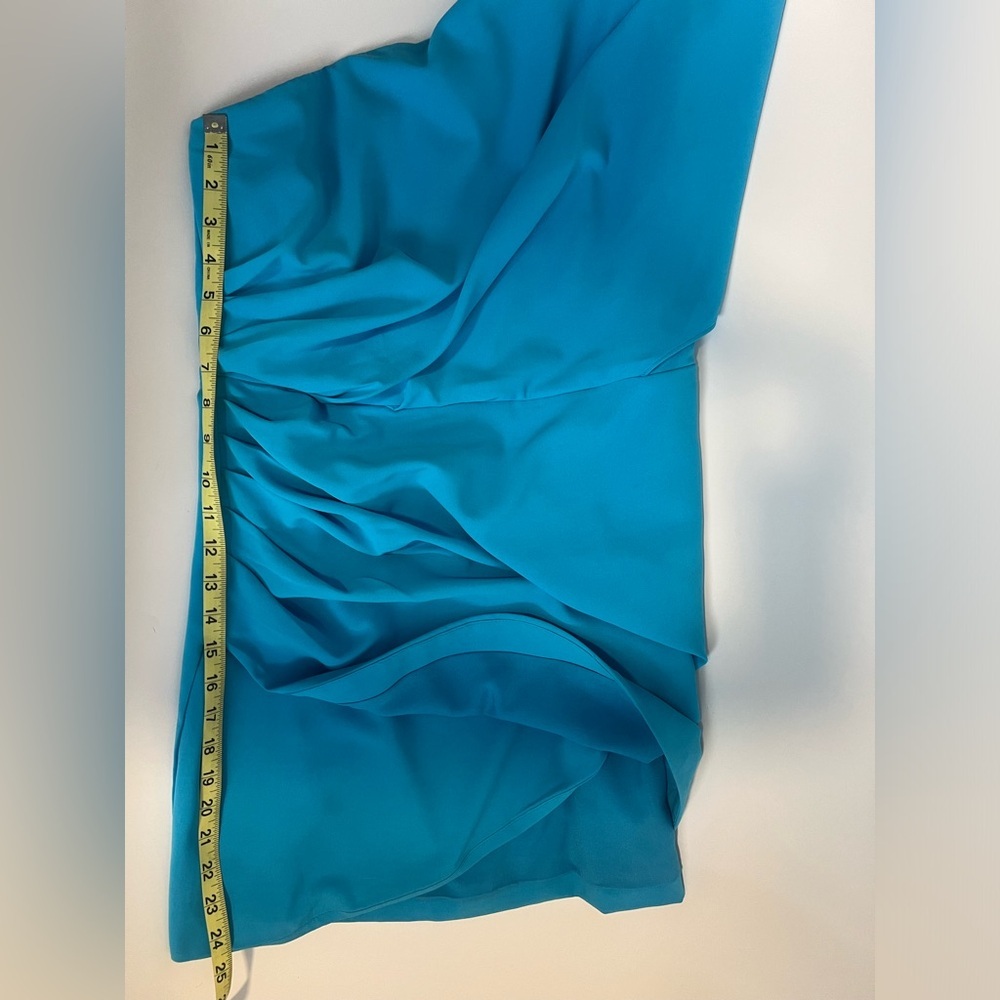DO+BE Bright Blue One-Shoulder Draped Wrap Mini Cocktail Dress L Large - Picture 12 of 13